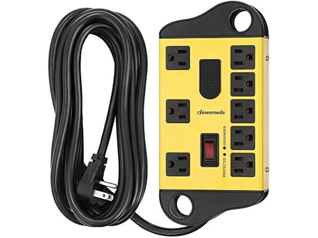 DEWENWILS 8-Outlet Metal Power Strip Surge Protector with 2 USB Ports,15 Ft Flat Plug Extension Cord, Heavy Duty Industrial Power Strip,15A Circuit...