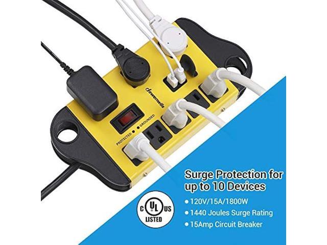 DEWENWILS 8-Outlet Metal Power Strip Surge Protector with 2 USB Ports,15 Ft Flat Plug Extension Cord, Heavy Duty Industrial Power Strip,15A Circuit...