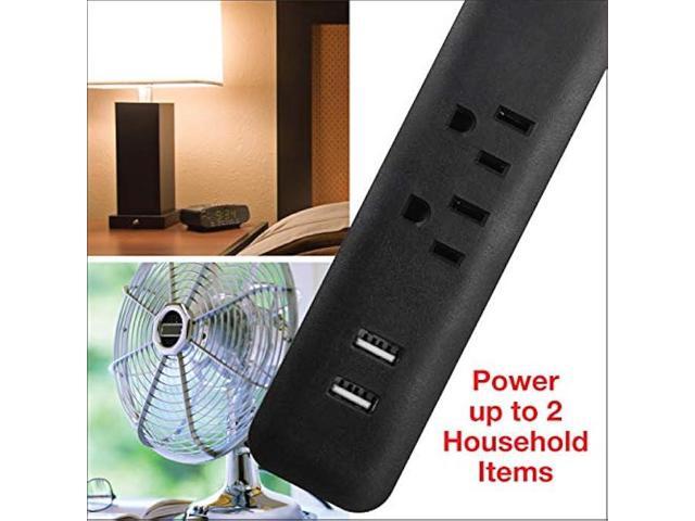 Clear Power 6 ft 2 Outlet + USB Charger Designer Fabric Indoor Flat Plug Extension Cord 16/3 SPT-2, 3 Prong Grounded Plug (Black), CP10054
