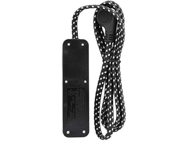 Clear Power 6 ft 2 Outlet + USB Charger Designer Fabric Indoor Flat Plug Extension Cord 16/3 SPT-2, 3 Prong Grounded Plug (Black), CP10054