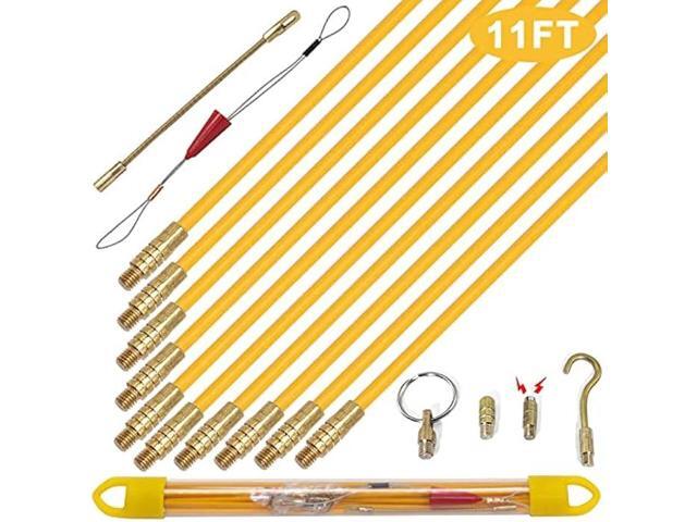 KOOTANS 11 ft Fiberglass Wire Running Kit Wall Cable Wire Fishing Rod Pull Push Tool Electrical Fish Tape Set with 6 Different Accessories