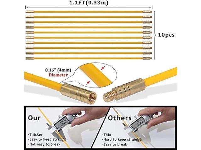 KOOTANS 11 ft Fiberglass Wire Running Kit Wall Cable Wire Fishing Rod Pull Push Tool Electrical Fish Tape Set with 6 Different Accessories