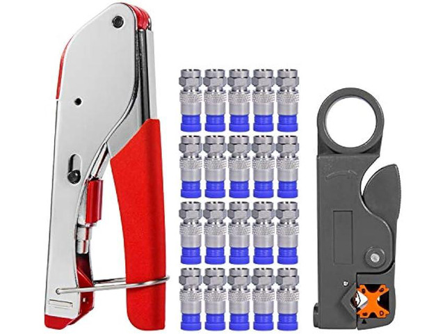 Coax Cable Crimper, Coaxial Compression Tool Kit Wire Stripper with F RG6 RG59 Connectors (Updated Module)