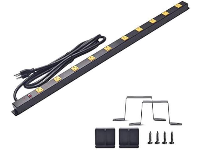 10-Outlet Heavy Duty Power Strip Surge Protector Metal Long Extension Cord 6-Foot, SGS Certified,Black(1000J)