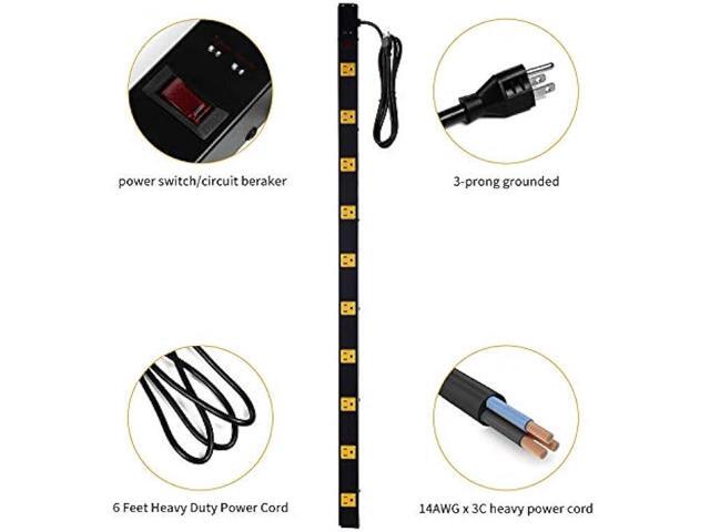 10-Outlet Heavy Duty Power Strip Surge Protector Metal Long Extension Cord 6-Foot, SGS Certified,Black(1000J)