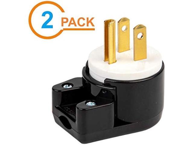 [2PACK] 90 Degree USA Canada Male Plug Nema 5-15P 3 Pole Angle DIY Plug, 15A 125V USA 3Pin Right Angle AC Plug, Nema 5-15P Angled Rewireable AC...
