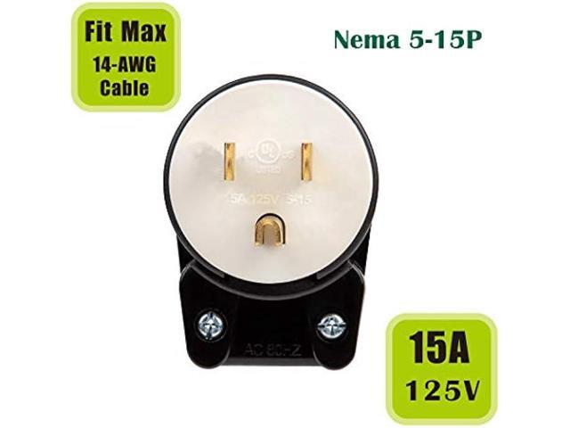 [2PACK] 90 Degree USA Canada Male Plug Nema 5-15P 3 Pole Angle DIY Plug, 15A 125V USA 3Pin Right Angle AC Plug, Nema 5-15P Angled Rewireable AC...