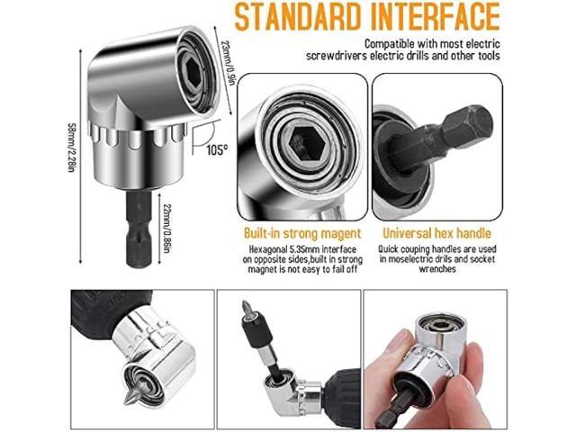 22pcs Flexible-Drill-Bit-Extension Set, 105°Right-Angle-Drill Attachment,Hex Shank Drill-Bit-Kit Rotatable Joint Socket 1/4 3/8 1/2 In Hex Socket...