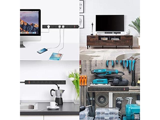 Metal 8 Outlet Mountable Power Strip with Switch,Wide Spaced Heavy Duty Wall Mount Power Strip Surge Protector 1200J,10FT 14AWG Braided Cord 15A...