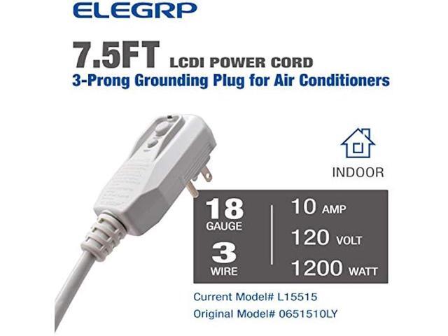 ELEGRP 0651510LY L15515 18AWG LCDI Power Cord Plug for A/C Air Conditioner, E250451 UL Certified, 7.5FT Leakage Current Detection Interrupter...