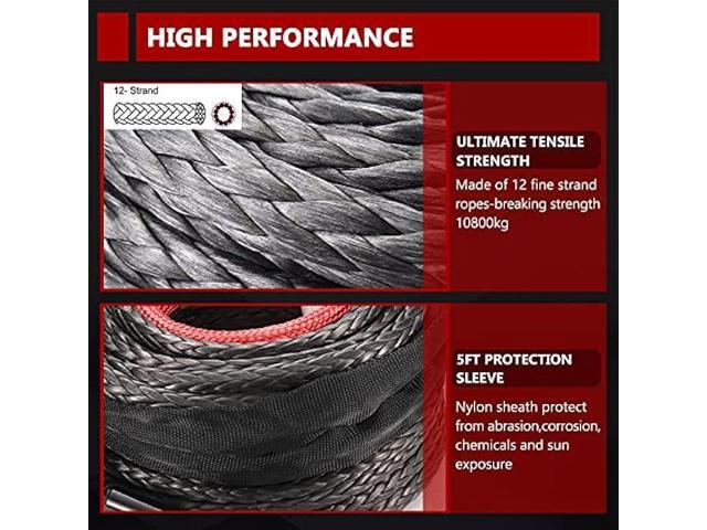 BUNKER INDUST Synthetic Winch Rope 3/8 x 85', 25000 Ibs Winch Cable Line with Protective Sleeve for 4WD Off Road Jeep ATV UTV SUV Truck Boat,1 Pcs...