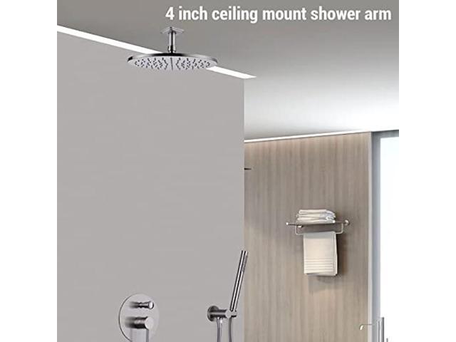 Shower Arm with Flange 4 Inch Stainless Steel Ceiling Mounted Straight Extension for Top Rainfall Shower Head, Brushed Nickel