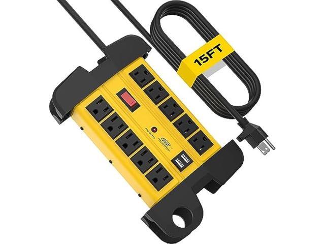 CRST 10-Outlet Heavy Duty Power Strip with 2 USB Ports,2800J Surge Protector Power Strip with 15ft Cord, Cord Management, EMI/RFI Filtering, ETL...