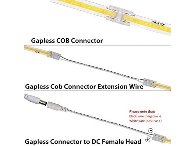 8mm Connectors for COB led Strip Lights 2 Pin,4pcs Transparent Gapless Connectors,4pcs Dual End and 1pc Single to DC Female Plug 7.9in Extension...