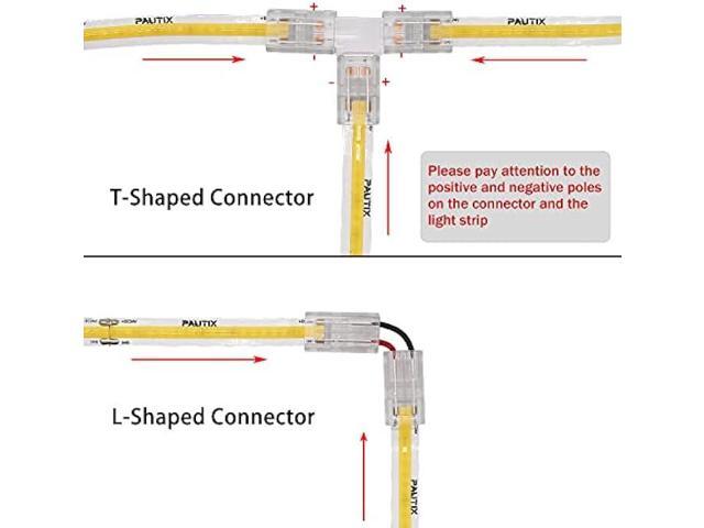 8mm Connectors for COB led Strip Lights 2 Pin,4pcs Transparent Gapless Connectors,4pcs Dual End and 1pc Single to DC Female Plug 7.9in Extension...