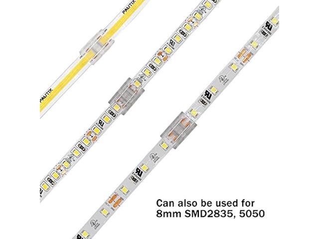 8mm Connectors for COB led Strip Lights 2 Pin,4pcs Transparent Gapless Connectors,4pcs Dual End and 1pc Single to DC Female Plug 7.9in Extension...
