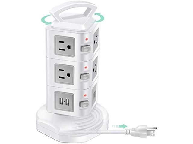 Power Strip Tower Surge Protector, Retractable Extension Cord with Multiple Outlets, 10 AC Outlets with 4 USB Ports Charging Tower, Multi Plug...