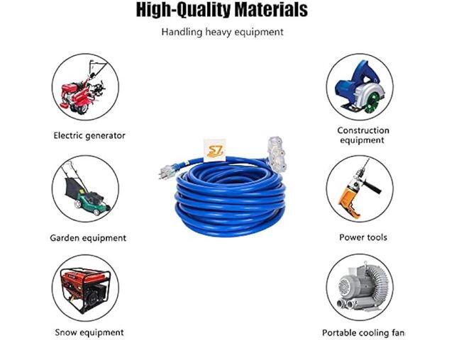 50-ft 10-Gauge Heavy Duty 3-Outlet SJTW Indoor/Outdoor Extension Cord by S7, Grounded 15-Amp Three-Prong Power-Cord with The End Light Up