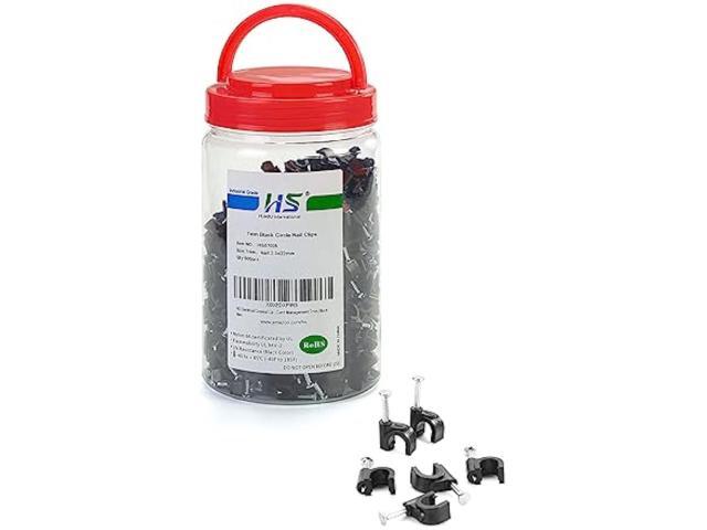 HS Electrical Coaxial Cable Clips Outdoor 500 Pack Nail-in Wire Clamps,Nail Wire Holder Cord Management 7mm,Black