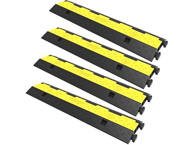 VEVOR Cable Protector Ramp, 4 Packs 2 Channels Rubber Modular Speed Bumps Rated 11000 LBS Load Capacity, Protective Wire Cord Ramp Driveway Rubber...