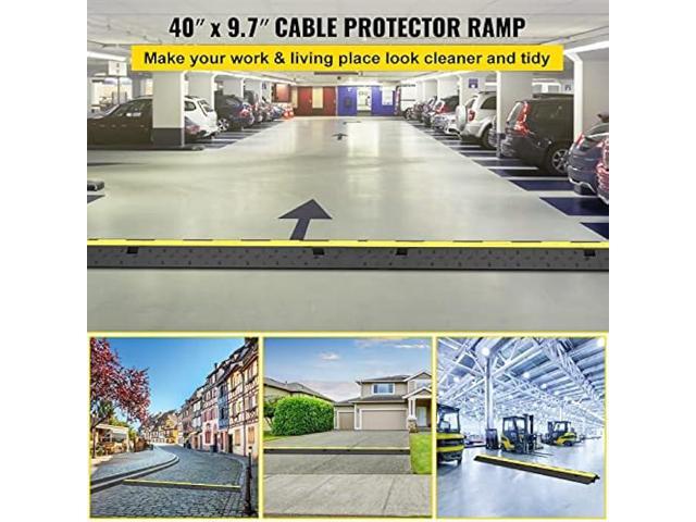 VEVOR Cable Protector Ramp, 4 Packs 2 Channels Speed Bump Hump, Rubber Modular Speed Bump Rated 11000 LBS Load Capacity, Protective Wire Cord Ramp...