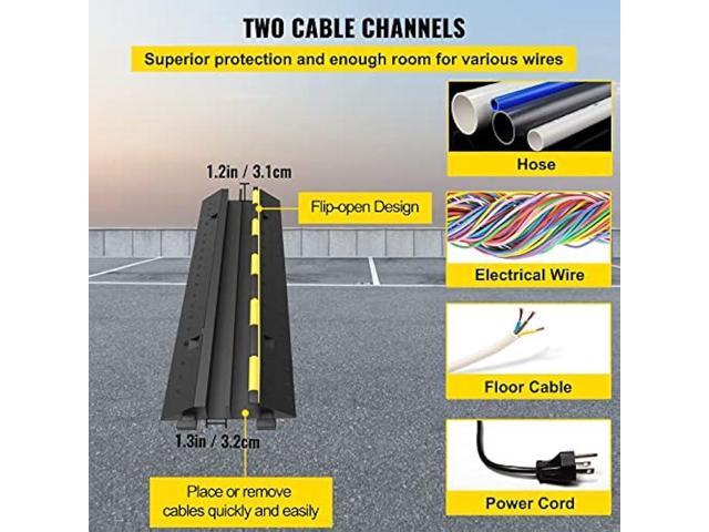 VEVOR Cable Protector Ramp, 4 Packs 2 Channels Speed Bump Hump, Rubber Modular Speed Bump Rated 11000 LBS Load Capacity, Protective Wire Cord Ramp...