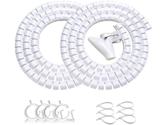 White Cable Management Sleeve Tubes, Power Cord Organizer Protectors for Pets, 2 PCS VIWIEU Cable Bundler with Electrical Cable Clips and Zip Ties,...