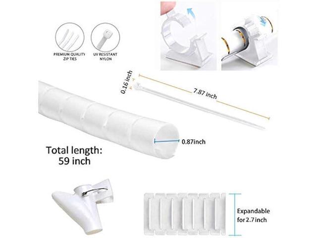 White Cable Management Zipper Tubes, Power Cord Organizer Protectors for Pets, 2 PCS VIWIEU Cable Bundler with Free Electrical Cable Clips and Zip...