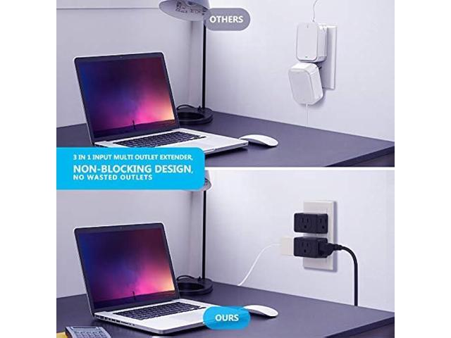 Multi Plug Outlet Extender, VINTAR 3 Plug Outlet Adapter, Multiple Outlet Splitter, Grounded Wall Tap Adapter Power Plug Expander for Travel Home...