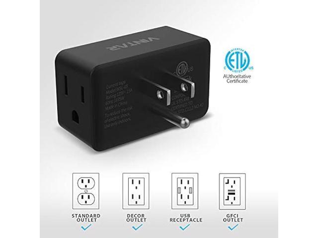 Multi Plug Outlet Extender, VINTAR 3 Plug Outlet Adapter, Multiple Outlet Splitter, Grounded Wall Tap Adapter Power Plug Expander for Travel Home...