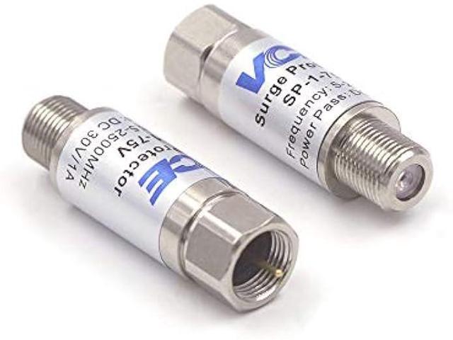 VCE Coaxial Surge Lightning Protector for Coaxial TV Antenna and Satellite in-Line 75 Ohm 5-2500MHz, 2 Pack Silver