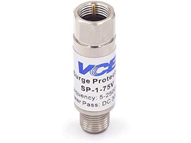 VCE Coaxial Surge Lightning Protector for Coaxial TV Antenna and Satellite in-Line 75 Ohm 5-2500MHz, 2 Pack Silver