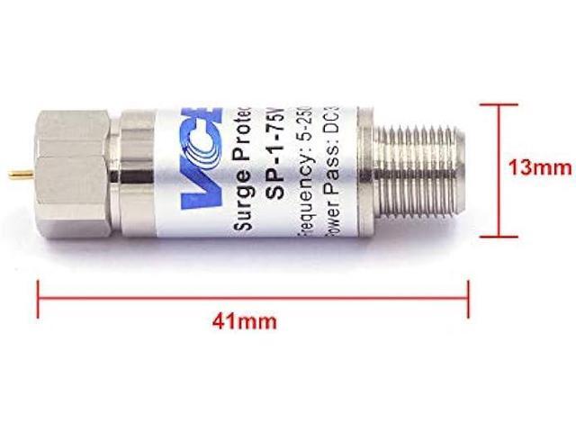 VCE Coaxial Surge Lightning Protector for Coaxial TV Antenna and Satellite in-Line 75 Ohm 5-2500MHz, 2 Pack Silver