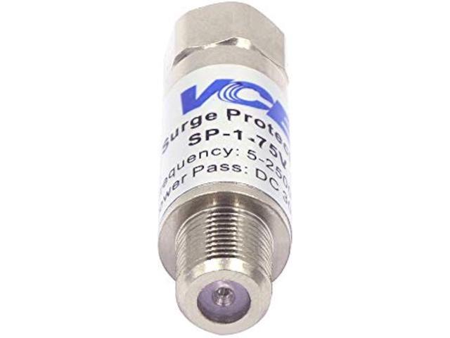VCE Coaxial Surge Lightning Protector for Coaxial TV Antenna and Satellite in-Line 75 Ohm 5-2500MHz, 2 Pack Silver