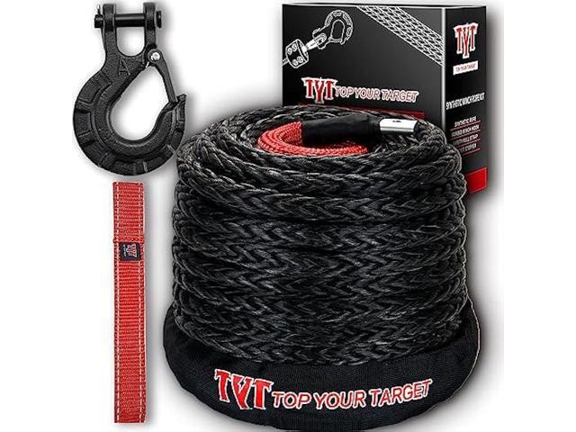 TYT Synthetic Winch Rope Kit - 1/2 x 92' with 32000 lbs Strength, Protective Sleeve, Heavy Duty Hook and Safety Pull Strap for Off-Road 4x4...