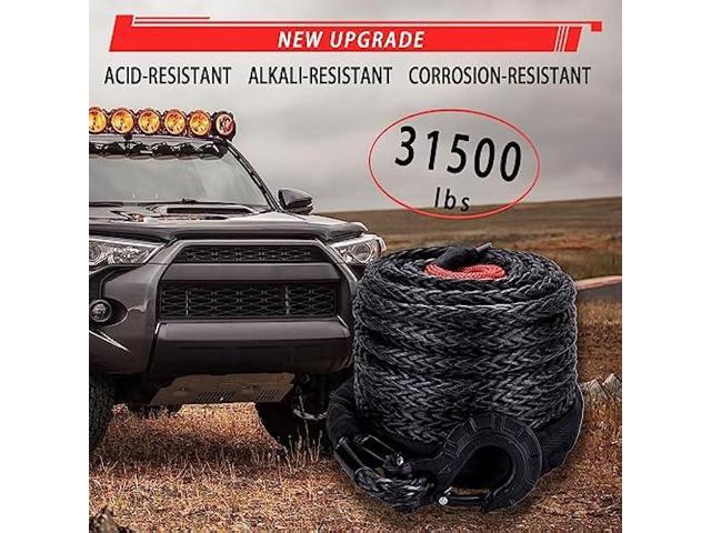 TYT Synthetic Winch Rope Kit - 1/2 x 92' with 32000 lbs Strength, Protective Sleeve, Heavy Duty Hook and Safety Pull Strap for Off-Road 4x4...