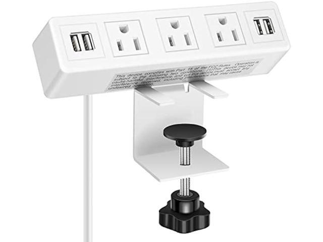 3 AC Outlet Desk Clamp Power Strip White, Desk Mount USB Charging Power Station, Removable Desktop Edge Power Center Plugs Output...