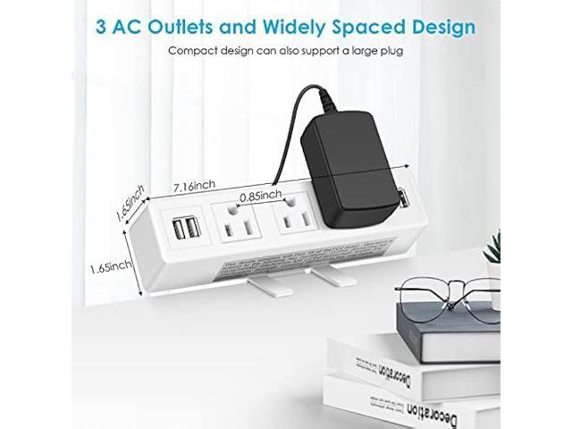 3 AC Outlet Desk Clamp Power Strip White, Desk Mount USB Charging Power Station, Removable Desktop Edge Power Center Plugs Output...