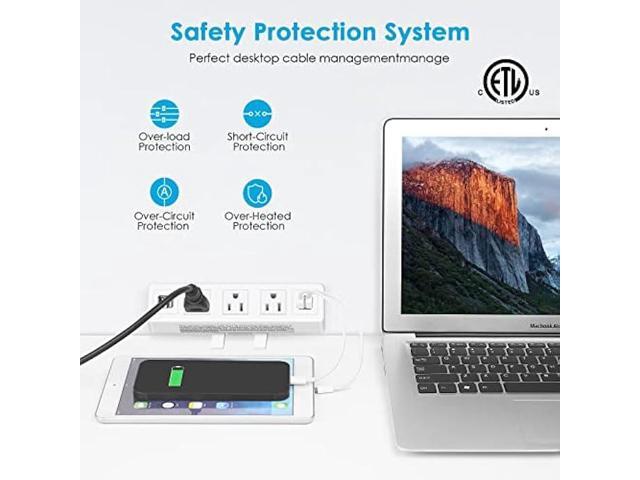 3 AC Outlet Desk Clamp Power Strip White, Desk Mount USB Charging Power Station, Removable Desktop Edge Power Center Plugs Output...