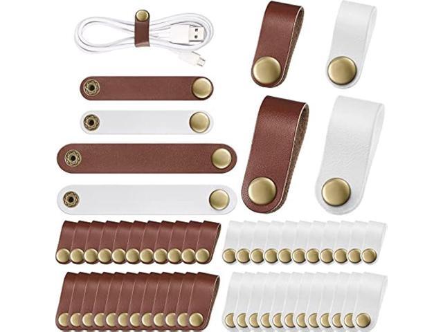 52 Pieces PU Leather Cable Straps, Earbud Cord Organizer, PU Leather Handmade Portable USB Cord Holder, Earphone Cable Tie Cable Management, for...