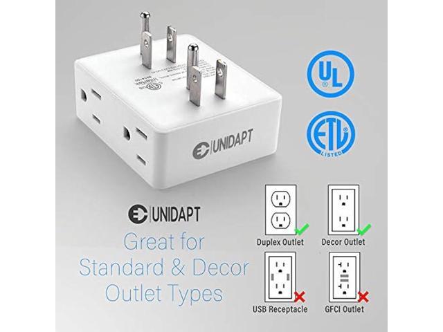 Multi Plug Outlet Splitter, Unidapt Multiple Outlet Extender Adapter with 6 Electrical Outlets, Side Outlet Splitter Box, Wall Tap Power Plug...