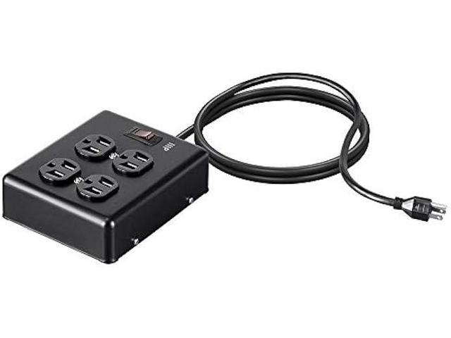 Monoprice Metal Surge Protector Heavy Duty Power Box - 4 Outlet - Black with 6 Feet Cord/Cable, 180 Joules, UL Certfied