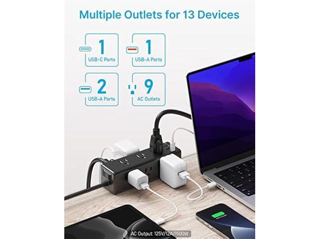 CCCEI Desk Clamp Power Strip with 9 Outlets, Desktop Edge Mount Surge Protector with USB-A and 45W USB-C Ports, Widely Spaced Desk Outlet Fast...