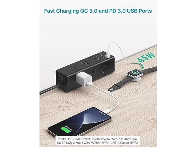 CCCEI Desk Clamp Power Strip with 9 Outlets, Desktop Edge Mount Surge Protector with USB-A and 45W USB-C Ports, Widely Spaced Desk Outlet Fast...