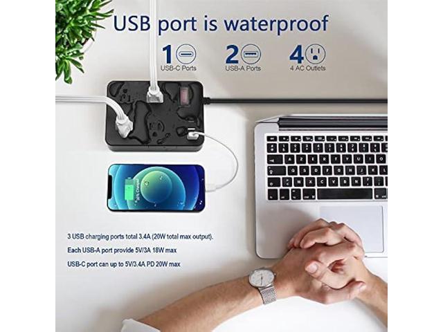 Outdoor Power Strip Weatherproof with USB C, Waterproof Surge Protector with 4 Outlets,Outdoor Electrical Outlet,Outdoor Multi Plug Outlet for...