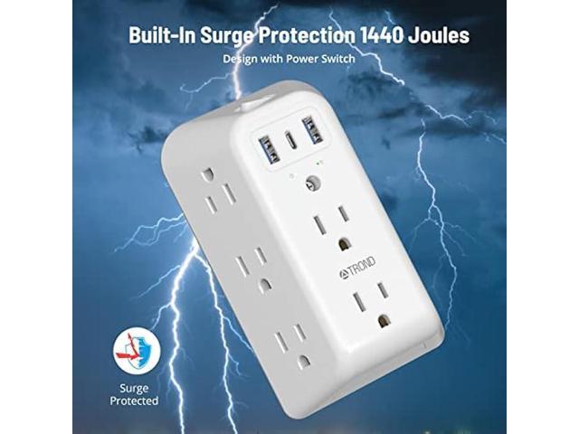 Outlet Extender Surge Protector - TROND 8 Outlet Splitter with 3 USB Ports (1 USB C), Multiple Plug Expander with ON/Off Switch, 3 Sided Multi Plug...