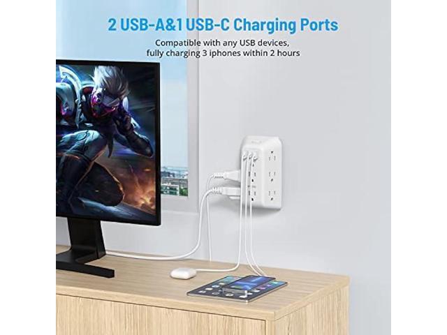 Outlet Extender Surge Protector - TROND 8 Outlet Splitter with 3 USB Ports (1 USB C), Multiple Plug Expander with ON/Off Switch, 3 Sided Multi Plug...