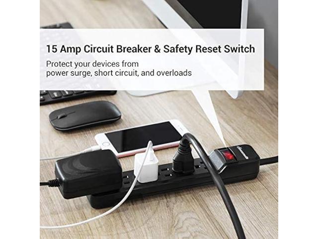DEWENWILS 2-Pack Power Strip Surge Protector,15 Ft Extra Long Extension Cord, Low Profile Flat Plug,15 Amp Circuit Breaker, 500 Joules, Wall Mount,...