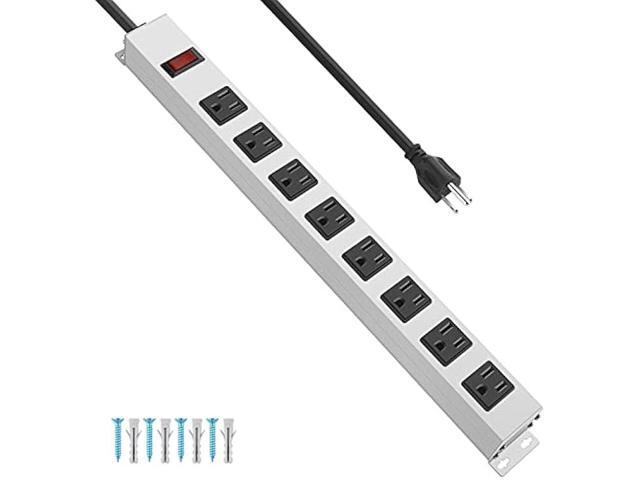 JUNNUJ Metal 8 Outlet Power Strip, Mountable Heavy Duty Power Strip, 1200J Surge Protector Wall Mount Screws Outlet with Switch, Gaming Desk Strips...