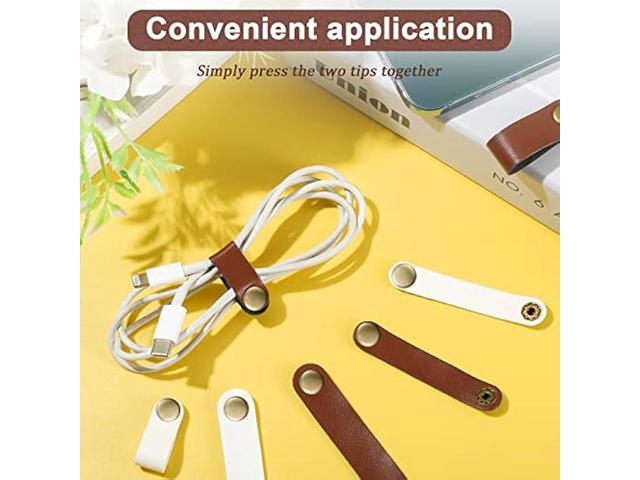 52 Pieces PU Leather Cable Straps, Earbud Cord Organizer, PU Leather Handmade Portable USB Cord Holder, Earphone Cable Tie Cable Management, for...